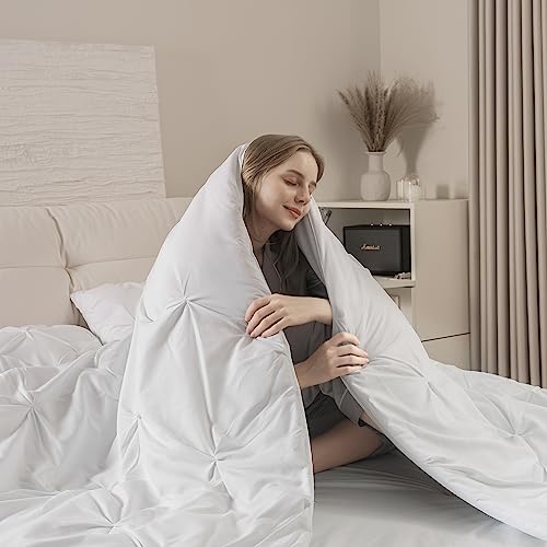 Downcool Queen Comforter Set - Pintuck White Comforter Set Queen, 3-Piece Bedding Comforter Sets, 1 Comforter For Queen Size Bed And 2 Pillowcases, Soft Bedding Comforters & Sets For All Season #TOP2