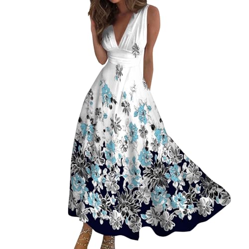 Mujer Vestidos de Punto Ropa Interior Mujer Primavera/Verano 2024 Elegante Vestido Largo sin Mangas con Cuello en V Elegante Fluido Estampado Vestido Largo de Encaje Vestido Largo Vestido de Playa,