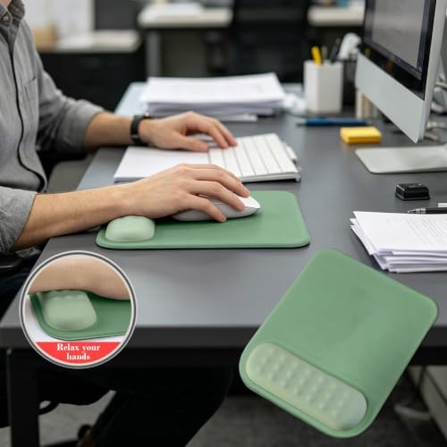 Image of Mouse Pad with Gel Wrist Rest Support, Ergonomic Mouse Cushion with Non Slip Rubber Base Mouse Pad for Laptop, Computer, Gaming, Office (Olive Green, Rectangular)