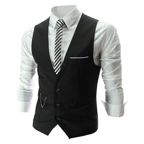 SWJGLITTR Chaleco de vestir formal para hombre, ajustado, casual, para boda, ligero, con cadena, Negro -, XXX-Large