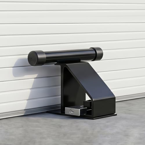 Heavy Duty Steel Ground Anchor Garage Defender for Up-and-Over Garage Door with Padlock and Keys Black