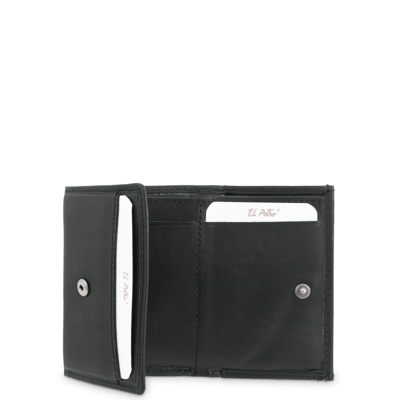 Genérico El Potro Cartera con Solapa de Piel Vacuno 100%, con Monedero y Tarjetero, 10x7.5x2.5 cm (Negro)