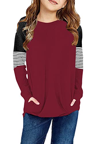 Image of SELINK Girls Big Kids Long Sleeve Striped Color Block Pocket Tees