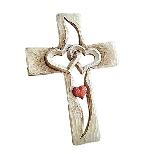 tiantianchaye Cruz de madera tallada Día de San Valentín Amor de madera Corazón Cruz entrelazados Corazones Jesús oración ortodoxa religiosa Cruz de madera con corazones entrelazados Cover