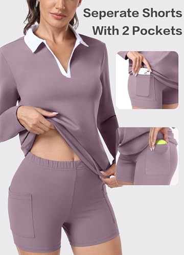 Image of Hiverlay Golf Dresses for Women with Shorts and Pockets, V-Neck Short Sleeve Tennis Dress, Workout Athletic Dresses