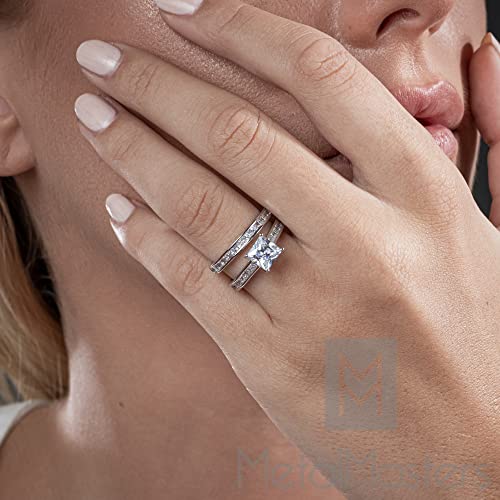 Bonndorf 1.5 Carats Sterling Silver Cubic Zirconia Bridal Set Engagement Wedding Ring Bands Princess Cut #TOP3