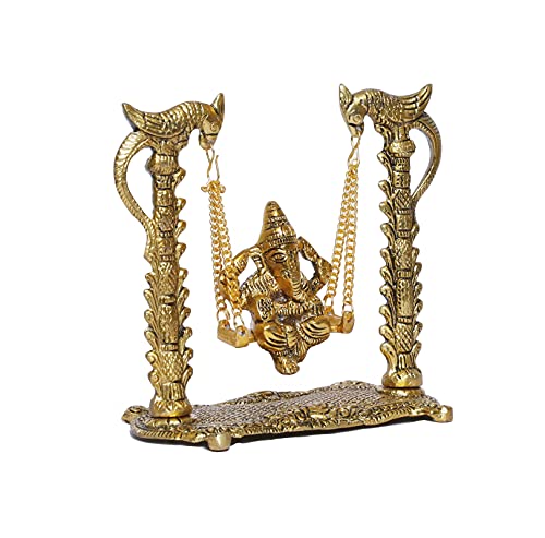 Image of KridayKraft Ganesh ji Idol,Ganpati murti on Swing jhula for Temple Pooja, Ganesha Metal Statue Table Decorative Home,Office & Gift Your Relatives,Religious Idol Showpiece Figurines Gift Article...