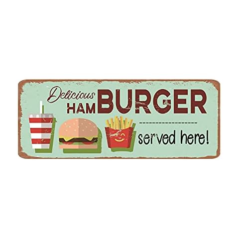 COCAINK Delicious Hamburger Served here Retro Metal Tin Sign for Home Restaurant Kitchen Burger Bar Coffee Wall Decor Art Cover