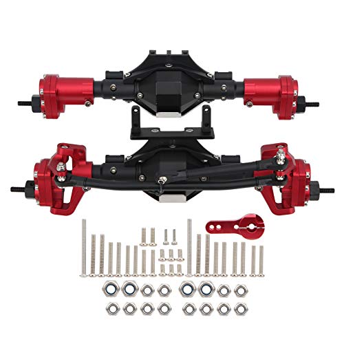 VGEBY RC Car Front Rear Axle , 1/10 Front Rear Axle Shaft Upgrade Parts Compatible with SCX10 II 90046 900471/10 Axial RC Model Car (Black red)