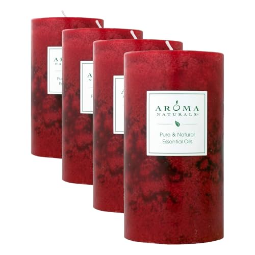 Aroma Naturals Holiday Orange, Clove and Cinnamon Essential Oil Scented Pillar Candle, Warm Spice, 2.75 inch x 5 inch (Pack of 4)