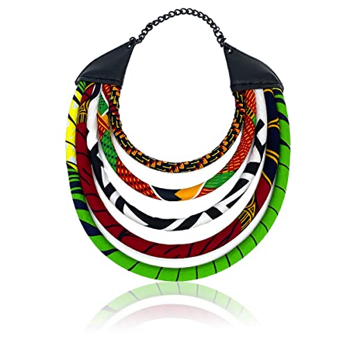 Queen Africa Print Bib Necklace | Africa Print Bib Necklace | African Necklace | Red, Yellow, Green Black Necklace | Ankara Print | Afro Necklace | Afrocentric | Cloth & Cord #TOP1