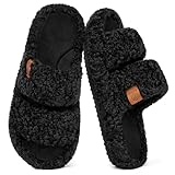 EverFoams Womens Fuzzy Open-toe Slippers Soft Comfy Memory Foam Indoor House Shoes...