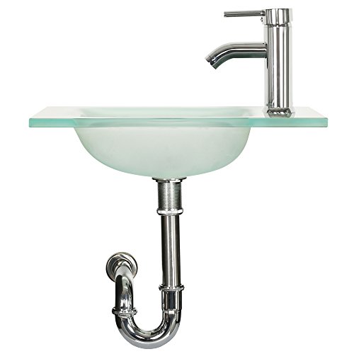 Eclife 18.4’’ Bathroom Vanity Combo,Modern Design Wall Mounted Vanity Set With Terpered Glass Sink Top & Chrome Faucet & Flexible U Shape Drain (A15E01) #TOP3