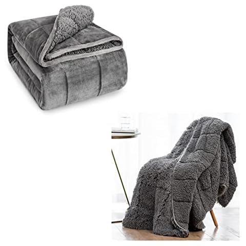 Wemore Sherpa Fleece Weighted Blanket for Adult Grey 60 x 80 Inches 15lbs with Shaggy Long Fur Faux Fur Weighted Blanket Grey 48 x 72 Inches 15lbs Cover