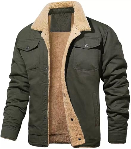 Men's Sherpa Fleece Cotton Shirt Jacket, Men's Long Sleeve Sherpa Lined Shirt Jacket, with Pocket2