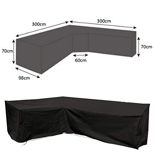 dDanke Large L Shaped Sofa Cover All Weather Waterproof Black Polyester Patio Garden Outdoor Furniture Cover (300x300x98x70cm)