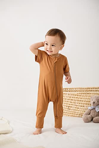 Feidoog Toddler 2 Pack Baby Zipper Rompers Cotton Short Sleeve 2 Way Zipper One Piece Jumpsuit Outfits,Brown,6-12M #TOP3