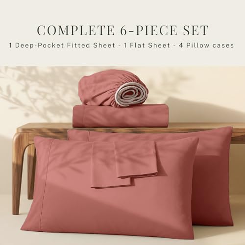 Image of Hearth & Harbor Extra Deep Pocket Sheets - Fits Mattress 18-24 Inches Deep - Extra Deep Pocket Twin Sheets Sets - 4 Piece Twin Size - Misty Rose