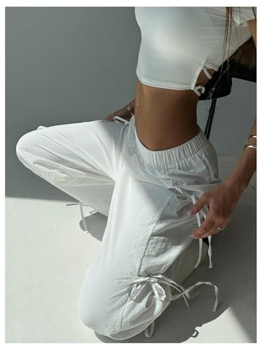 WDIRARA Women's Bowknot Wide Leg Pants Elastic High Waisted Y2K Loose Palazzo Pants4