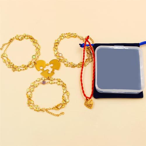 Image of 3PCS Love Heart Chain Bracelet Set for Women Graduation Gift Heart Puzzle Friendship Bracelet Personalized Name 3 Bracelets Customized Best Friends Family Love Jewelry SA4886