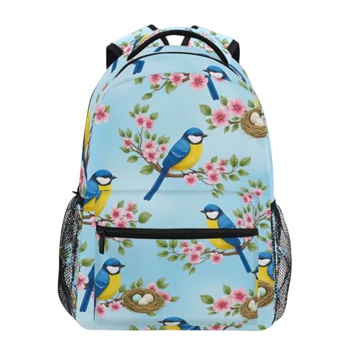 Borsa per libri per ragazzi, con uccellini blu e gialli, ideale per bambini dai 6 ai 14 anni