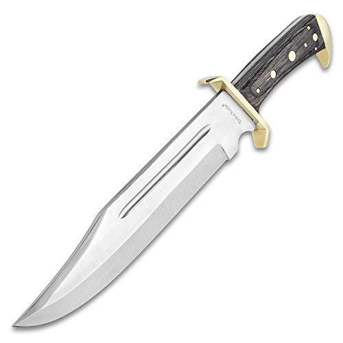 Timber Rattler Western Outlaw Bowie Knife Full Tang - 16.5” Length | Fixed Blade Hunting Knife With Sheath | Brass-Plated Guard | Hardwood Handle | Survival Knives For Camping & Outdoors #TOP5