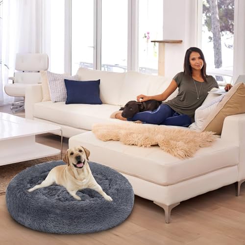 Image of ZEXSAZONE Summer Round Donut Comfortable Durable 2 in 1 and Washable Pet Bed | Cat Bed | Puppy Bed | Dog Bed | Medium Dog Bed for Cats Puppies Labrador German (Grey, Large)