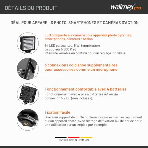 Walimex Pro Lampe Vidéo Led 64 Dimmable - vue 3