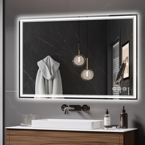 Image of 40x30 Inch LED Bathroom Mirror with Frontlit & Backlit(Independent Control), Lighted Mirror for Bathroom Wall with 3-Color Dimmable & Anti-Fog, Vanity Mirror with Lights