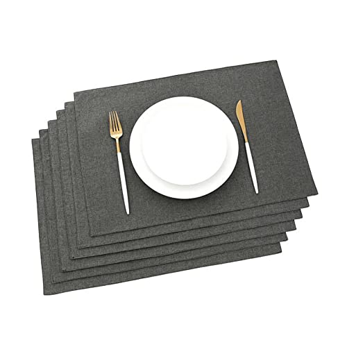 AOKSUNOVA Mantel Individual Lavable, Juego de 6 manteles Individuales, de Lino, Color Gris Oscuro Cover