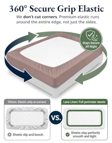 Image of LANE LINEN 100% Organic Cotton Fitted Bedsheet for King Size Bed - Lilac | GOTS Certified, Percale Weave, 78x72 inches, Fits Upto 12 inch Mattress, Soft, Breathable, Washable, 2 Pillow Covers