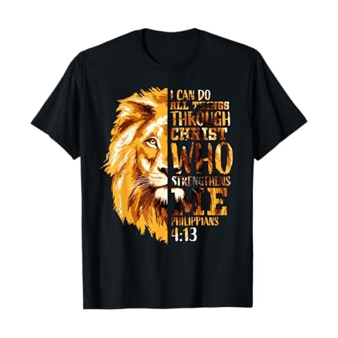 Philippians 4:13 Christian Bible Verse Lion Religious Faith T-Shirt Cover