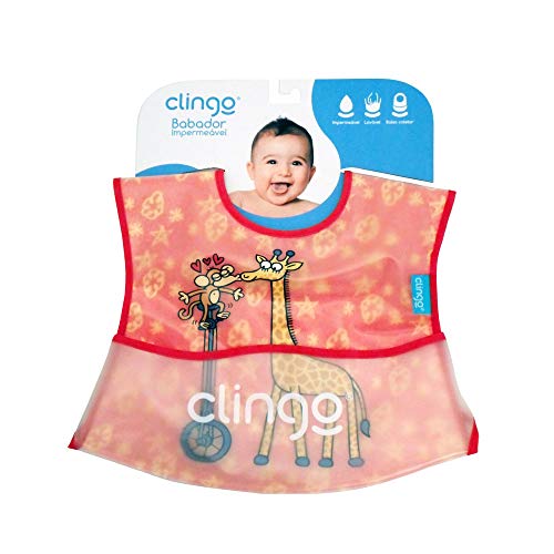 Babador Impermeável Bolso Coletor - Girafa, Clingo, Vermelho