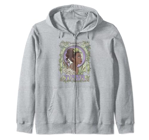 Sweat Tiana portrait Art Nouveau en coton Premium avec fermeture éclair solide et capuche douce