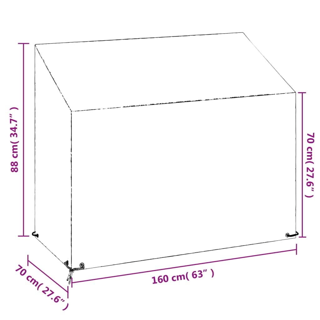 Abdeckung für Gartenbank wasserfest und UV-beständig aus Polyethylen mit 8 Ösen, 160x70x70/88 cm, wetterfeste Schutzhülle für Gartenmöbel Terrasse Balkon, atmungsaktive