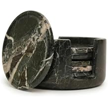 Marble Coasters Set of 6 with Holder, 3.5 Inch Round Drink Coasters for Tabletop and Coffee Table Decor Black Zebra