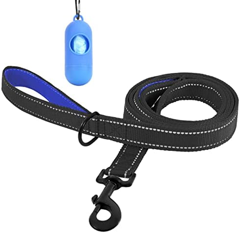 Bolux 5ft Dog Leash, Heavy Duty Rope Leash with 2 Padded Handle – Pet Training Lead with 3M Reflective Double Handle for Traffic Control Safety, Perfect for Large Medium or Small Dog (Black+Blue)