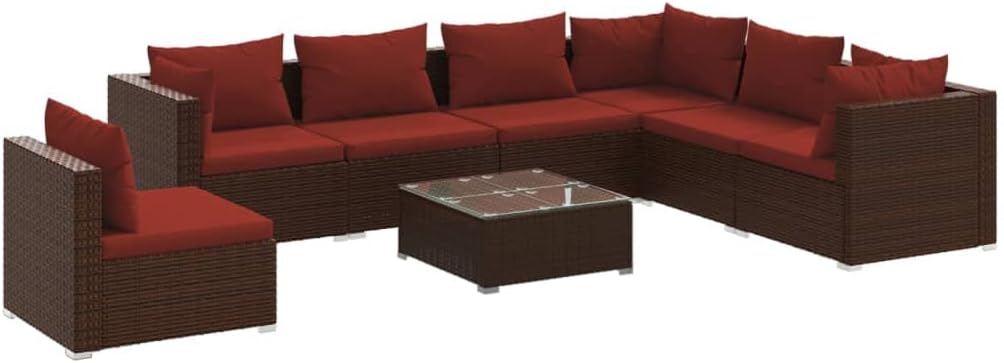 vidaXL Patio Lounge Set 8 Piece, Patio Furniture Set for Outdoor Garden, Sectional Sofa with Cushions, Corner Sofa, Poly Rattan Brown