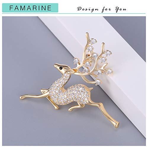 Cz Sika Deer Brooch, Cubic Zirconia Crystal Rhinestone Animals Brooch Pins For Girls Women, Gold #TOP3