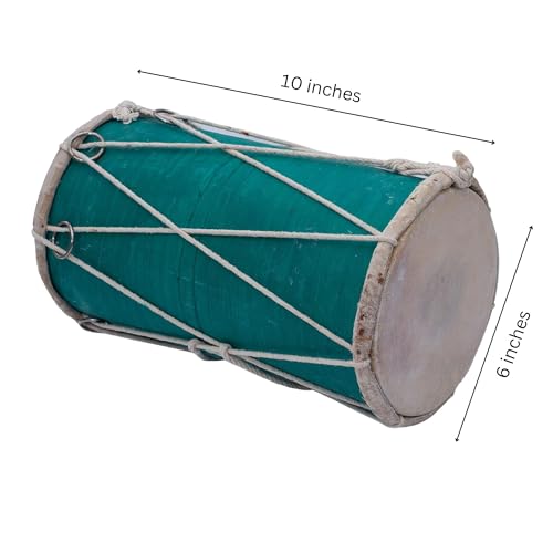 Handmade Wooden & Leather Classical Indian Folk Tabla Drum Set Hand Percussion Drums World Musical Instruments Punjabi Dhol Dholak Dholki 10 x 6 Inches Fun Birthday Housewarming Gift Ideas - Thumbnail 2