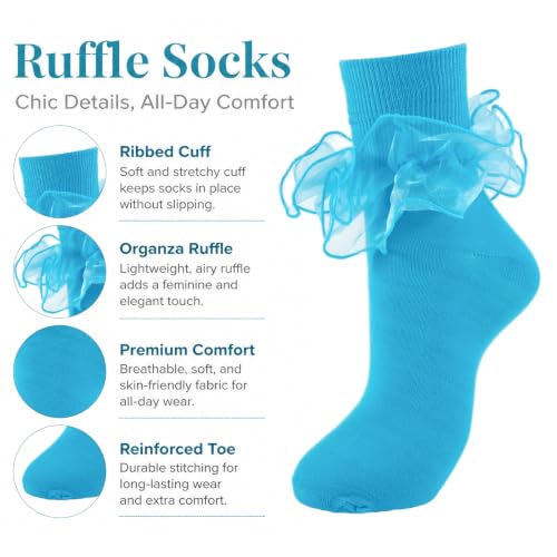 Image of Women Big Ruffle Socks Adult Lace Frilly Turn Cuff Dress Socks