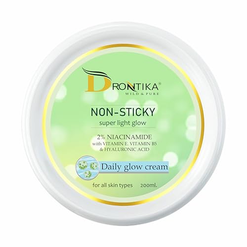 Drontika Wild & Pure Non-Sticky Super Light Glow Cream 2% Niacinamide with Vitamin E, Vitamin B5 & Hyaluronic Acid – Daily Glow & Hydration (200ml)