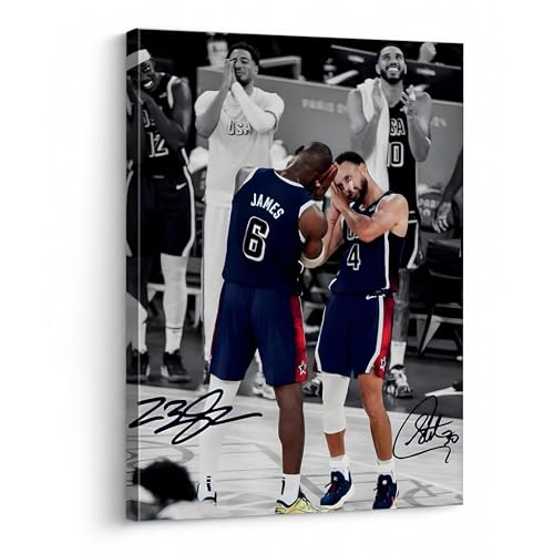 NBA Canvas Wall Art Decor - LeBron James and Stephen Curry Team USA Basketball Print Iconic Sleep Celebration Poster Sports Wall Art for Game Room Office Gift for Basketball Fans 8X10 inch