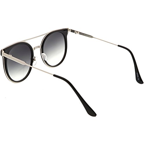 zeroUV - Modern Sleek Double Nose Bridge Round Horn Rimmed Sunglasses 51mm4