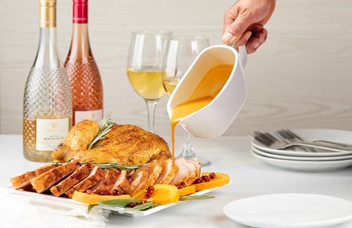 image for Kook Gravy Boat, Ceramic Serving Dish, Dispenser with Tray for Sauces,