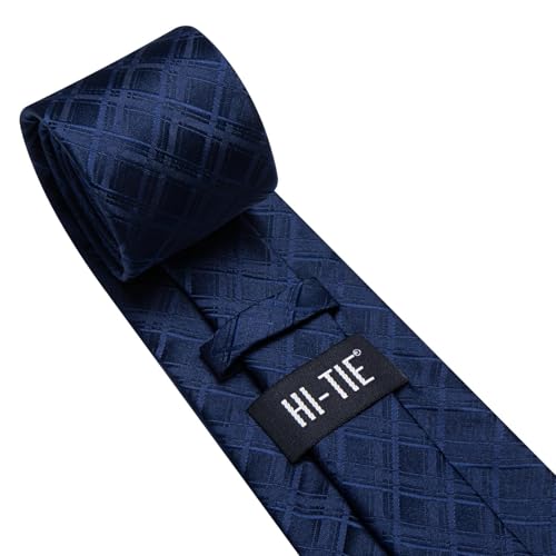 Image of Hi-Tie 70 inches Ties for Men Silk Extra Long Necktie and Pocket Square Cufflinks Set Men Big and Tall Tie Business