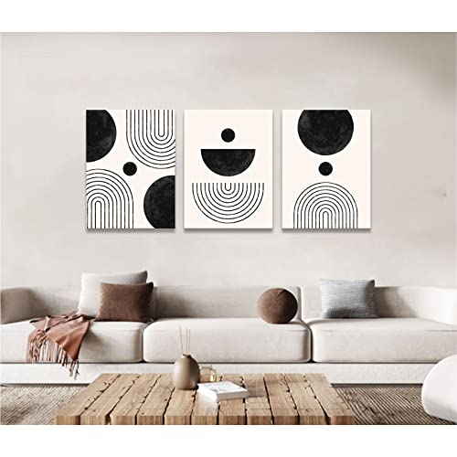 Black And White Abstract Canvas Wall Art, Geometric Line Art Paintings, Framed Prints Minimalist Wall Decor Pictures Posters Ready To Hang[12X16 In, 3 Pcs/Set] #TOP1