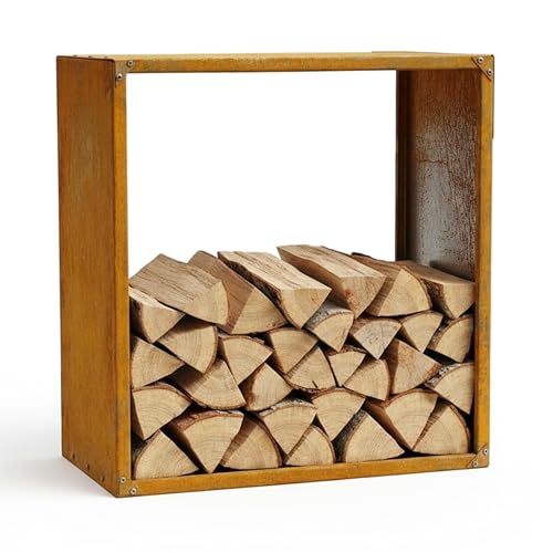 HEAT Outdoor Living Dokka Holzkörbe - Hochwertig Stahl - Kaminholzregal Aussen - Holzunterstand - Brennholzregal Außen - Praktische und schöne hochwertige Holzablage - 80x80x40cm