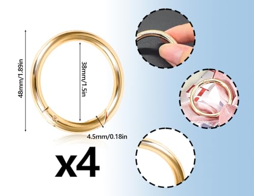 ZoeTekway 4 Stück Karabiner,Zinklegierung Groß Karabinerhaken,Sehr Robust O Ring,Schlüsselring Schnalle,Ersatz Verschluss Zubehör,für Schlüsselanhänger,Tasche,Schmuck,DIY Handwerk(48mm,Golden,Runde)