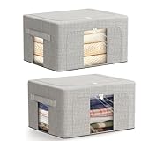 AIOR 2pcs Bolsa de Almacenamiento de Ropa con Estructura Metálica Plegable, 24L Tela Oxford Cajas de Almacenaje Ropa, Organizador Guardar para Juguetes Mantas